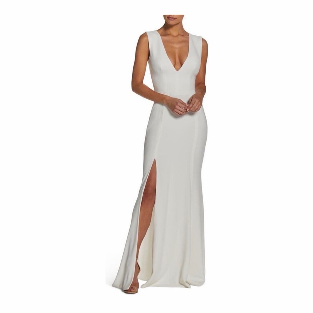 Dress‎ The Population Sandra Ivory Plunge Maxi Gown Bridal Formal Dress